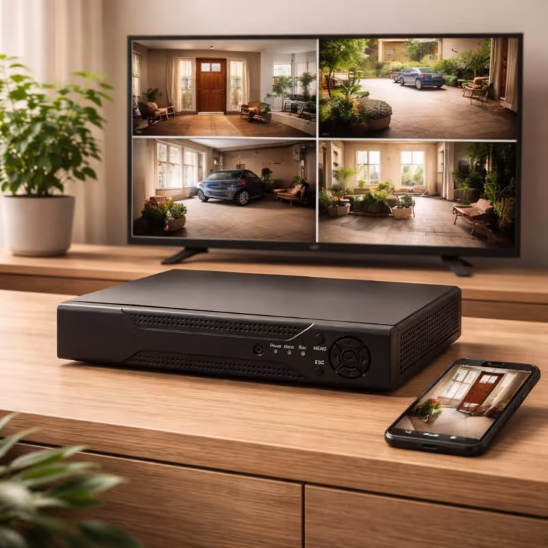 Enregistreur DVR 4 voies vue arrière avec connectiques HDMI VGA BNC