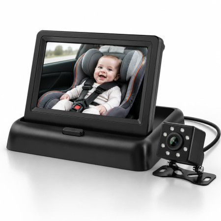 Caméra voiture bébé 1080P avec écran 4,3" – miroir voiture bébé de surveillance, vision nocturne