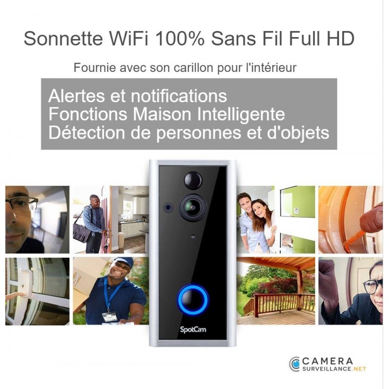 Sonnette sans Fil Caméra HD Visiophone WiFi Extérieur Etanche IP65
