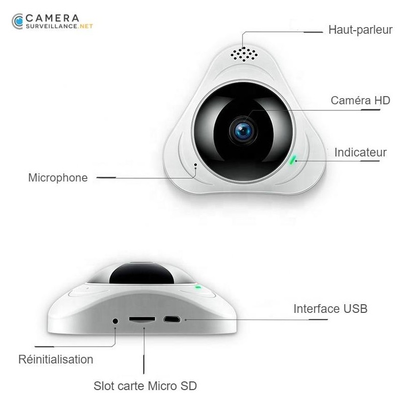 Ampoule caméra espion HD 960P 1.3MP 360° Fisheye Wifi IR