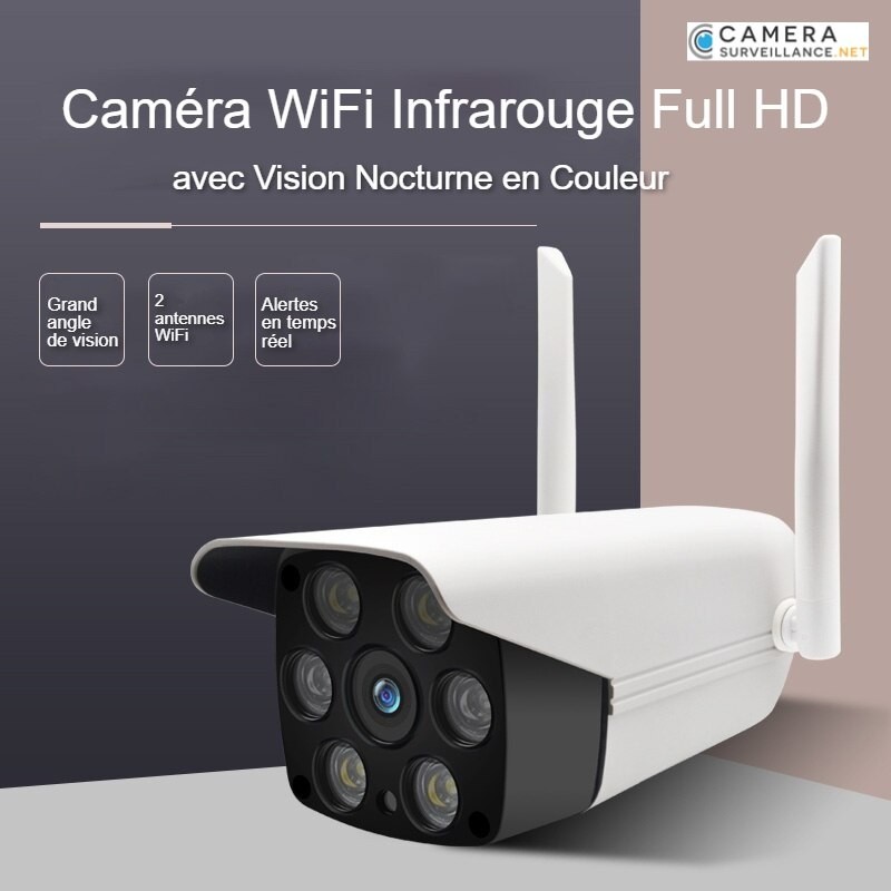 Caméra surveillance sans fil Wifi avec APP 1080P HD avec haut-parleur 3  antennes