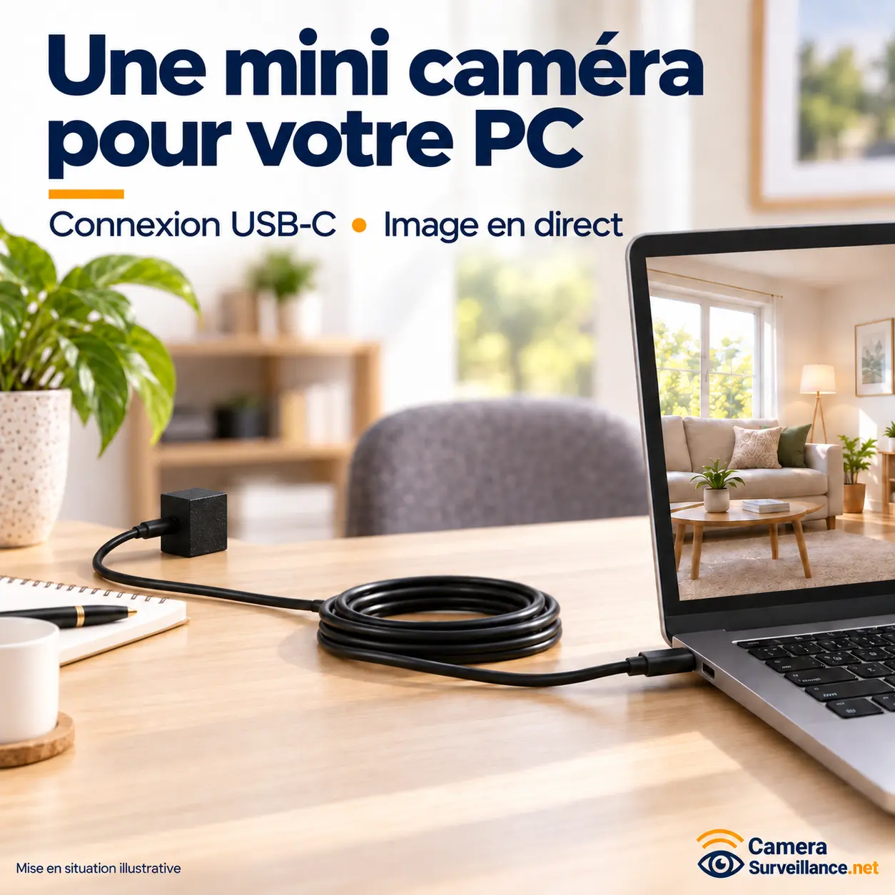 Mini caméra USB utilisée comme webcam déportée sur un ordinateur