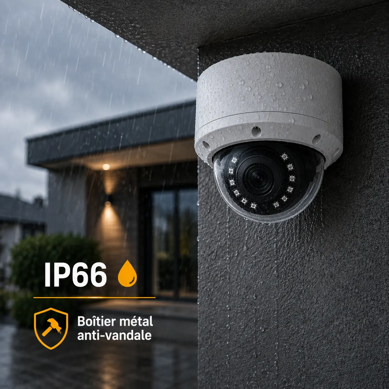 Caméra extérieure IP66 avec boîtier métal anti-vandale