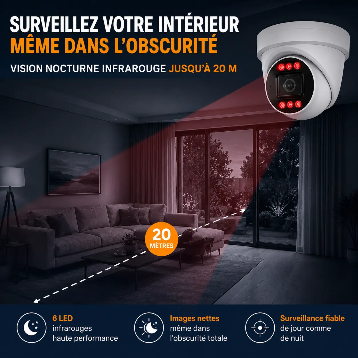 Caméra infrarouge avec vision nocturne jusqu’à 20 mètres