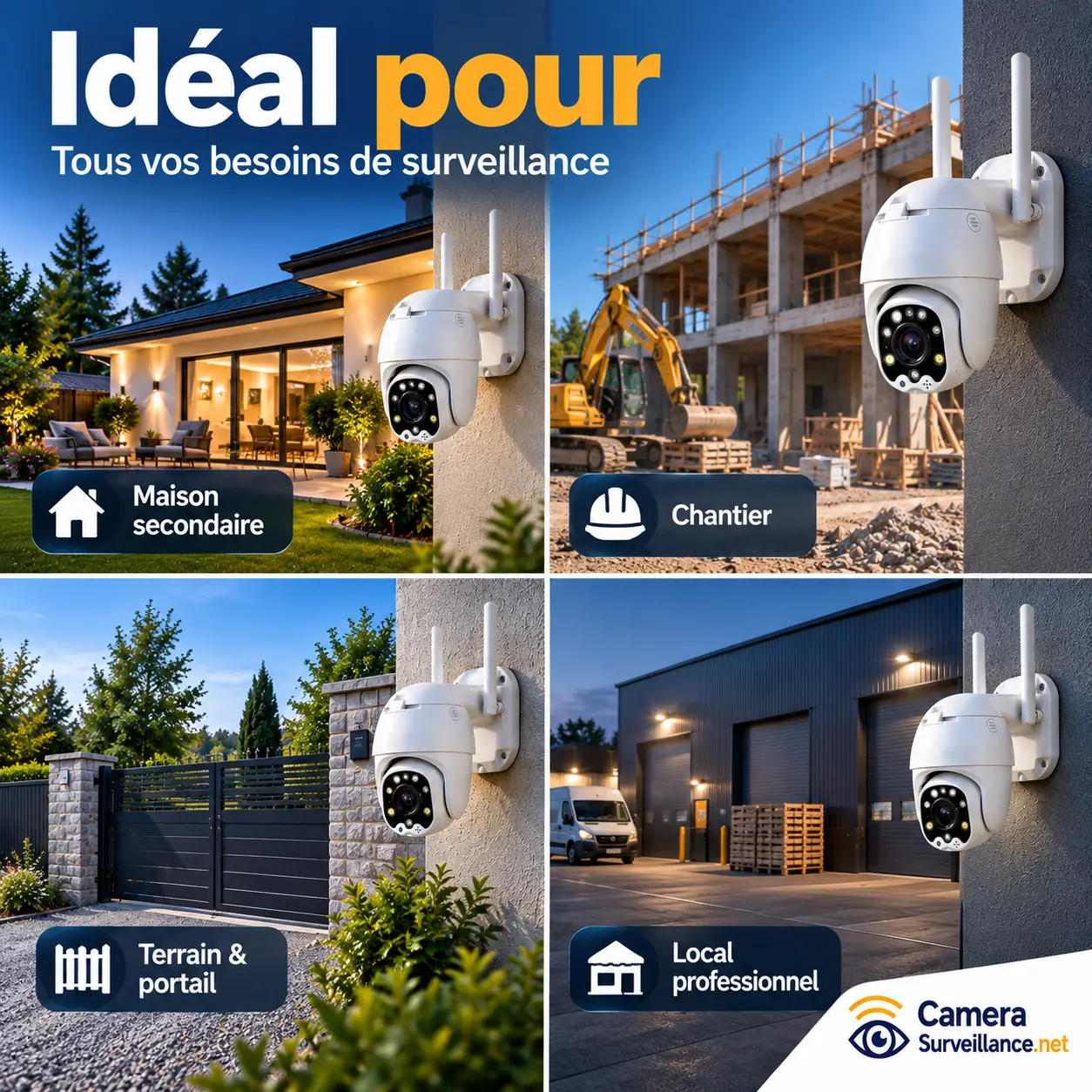 Caméra 4G pour maison secondaire, chantier, terrain, portail et local professionnel