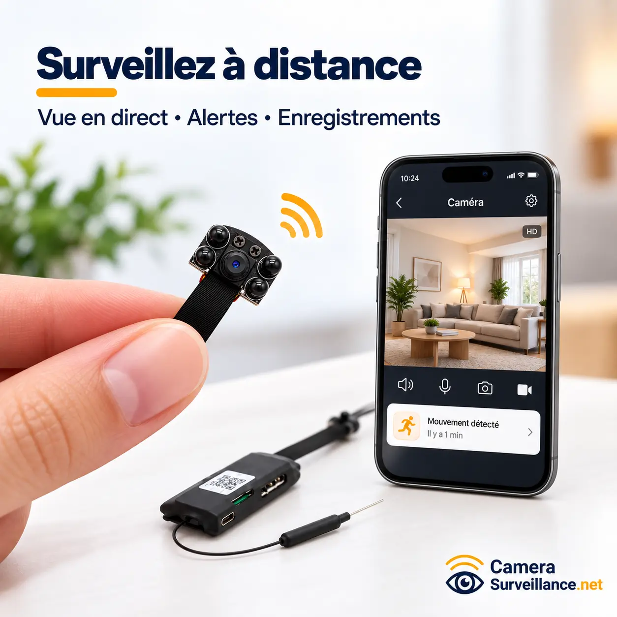 Module caméra espion WiFi avec surveillance à distance, alertes et visualisation sur smartphone