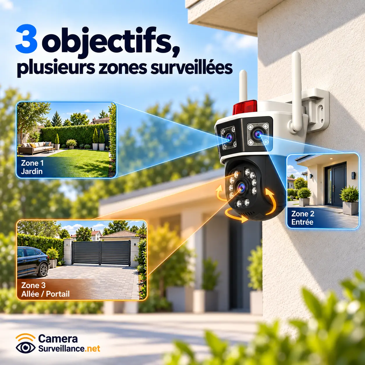 Caméra de surveillance extérieure 3 objectifs