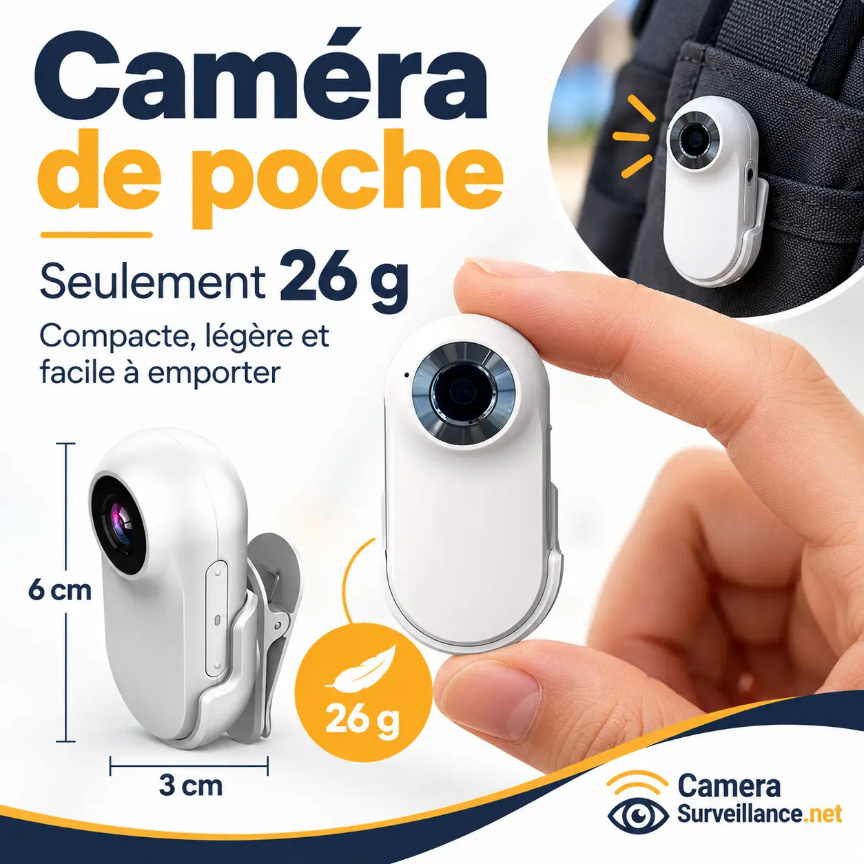 Petite caméra portable de 26 g au format caméra de poche