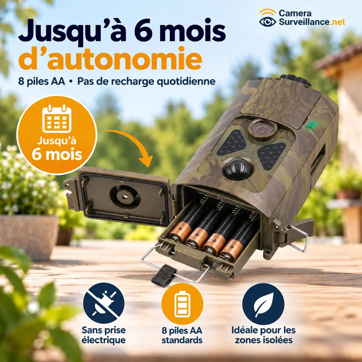 Caméra autonome sur 8 piles AA avec autonomie jusqu’à 6 mois