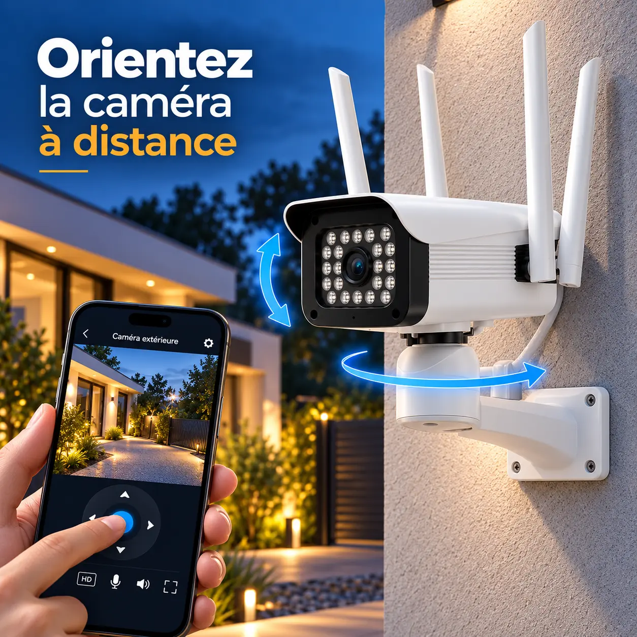Caméra extérieure WiFi motorisée orientable à distance depuis un smartphone