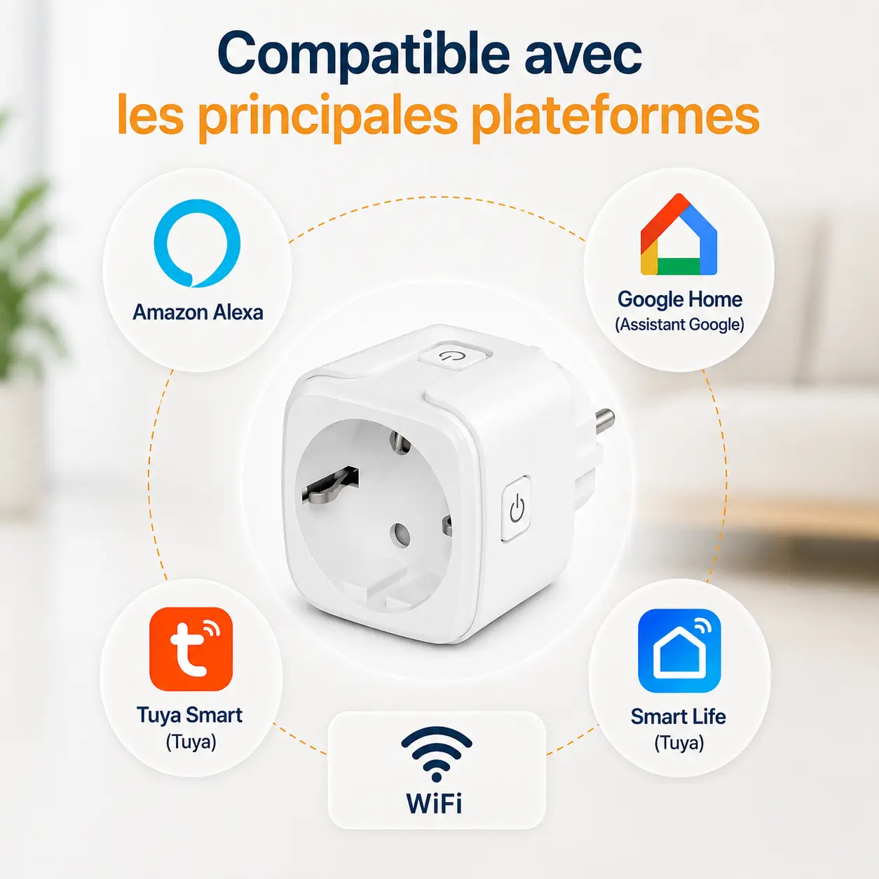 Prise connectée compatible Tuya Smart, Smart Life, Amazon Alexa et Google Home