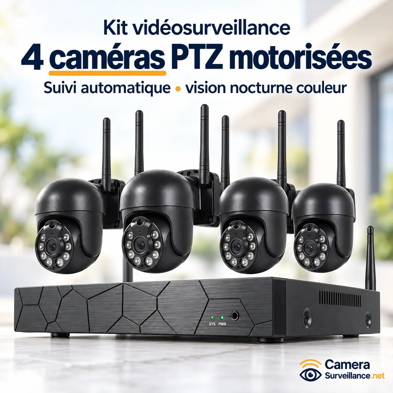 Kit vidéosurveillance avec 4 caméras PTZ motorisées et enregistreur NVR