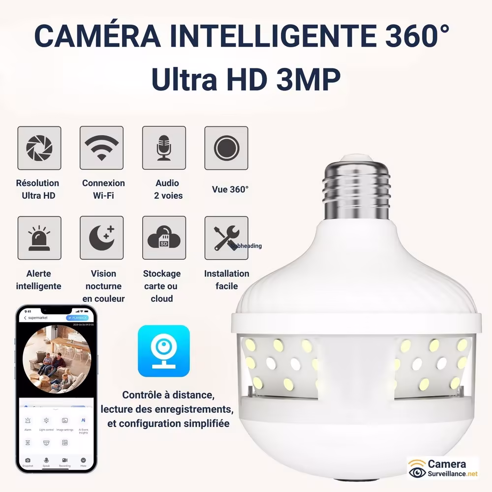 Caméra espion ampoule LED Ultra HD