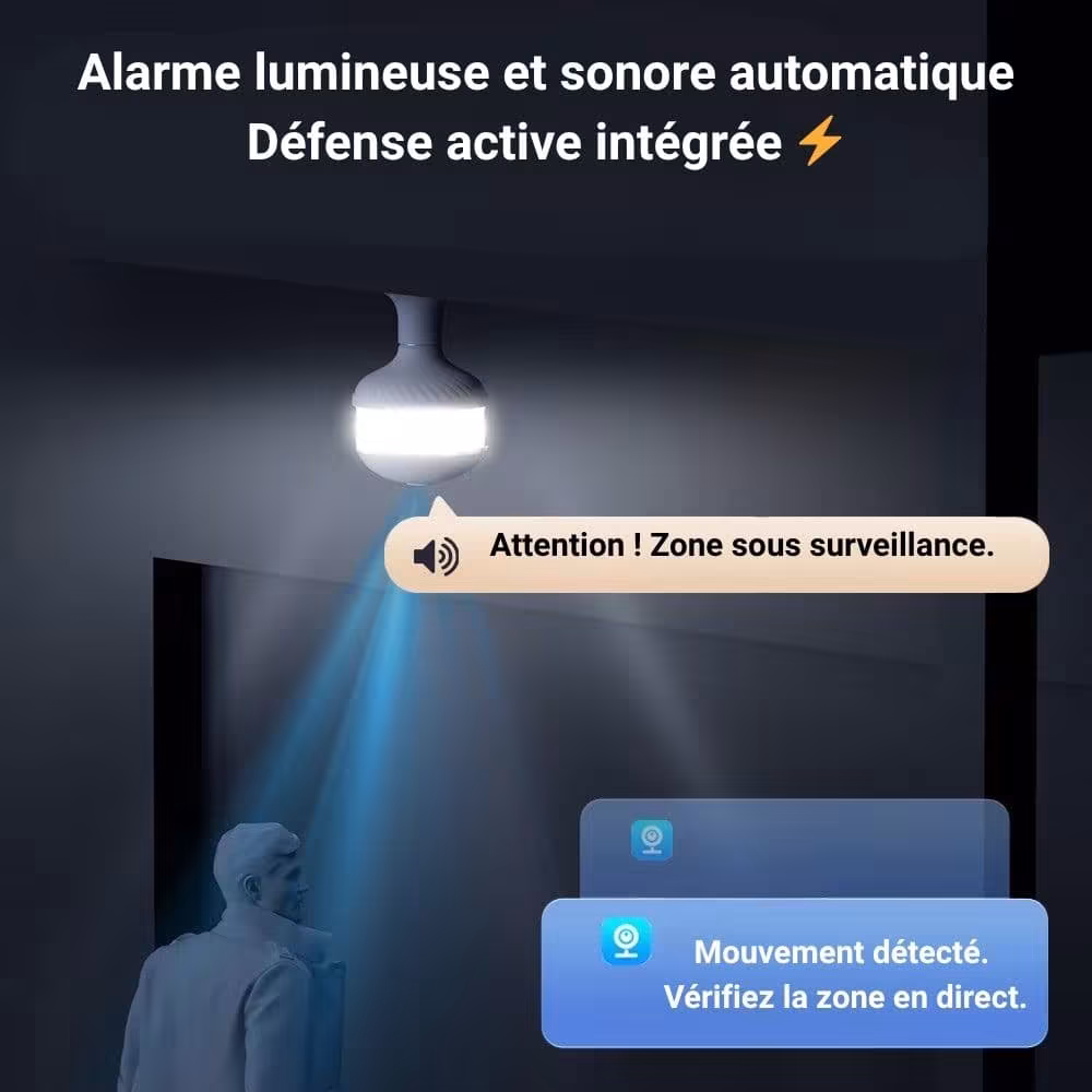 Caméra ampoule avec éclairage et alarme