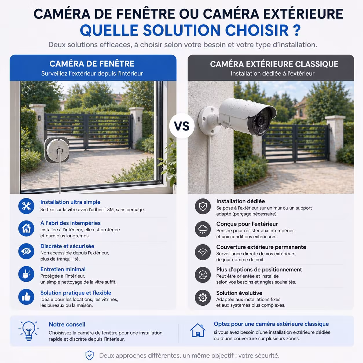 Caméra fenêtre WiFi ou caméra extérieure comparatif