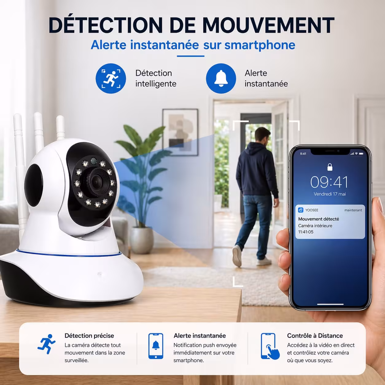 Caméra avec détection de mouvement et alertes