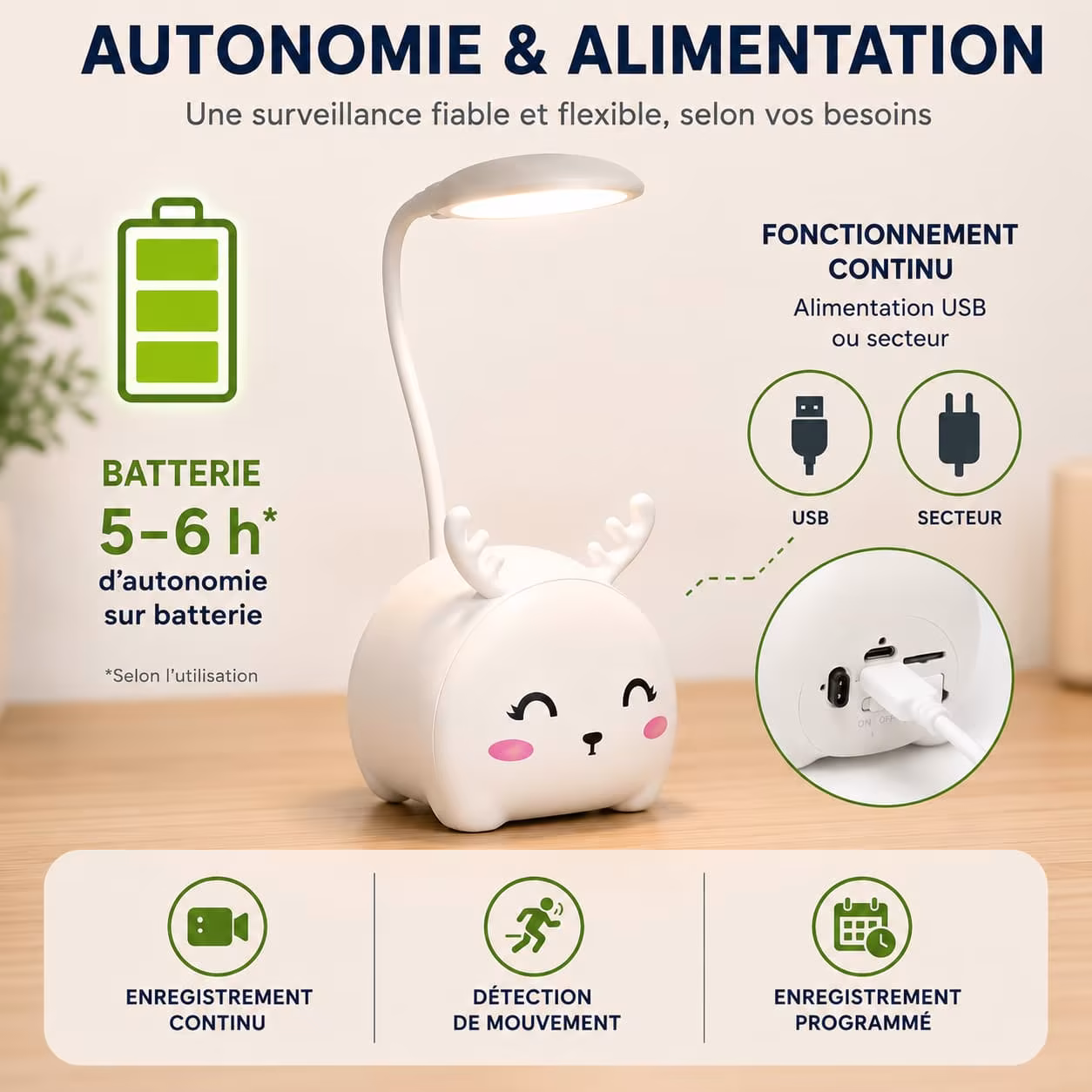 Lampe caméra espion sur batterie