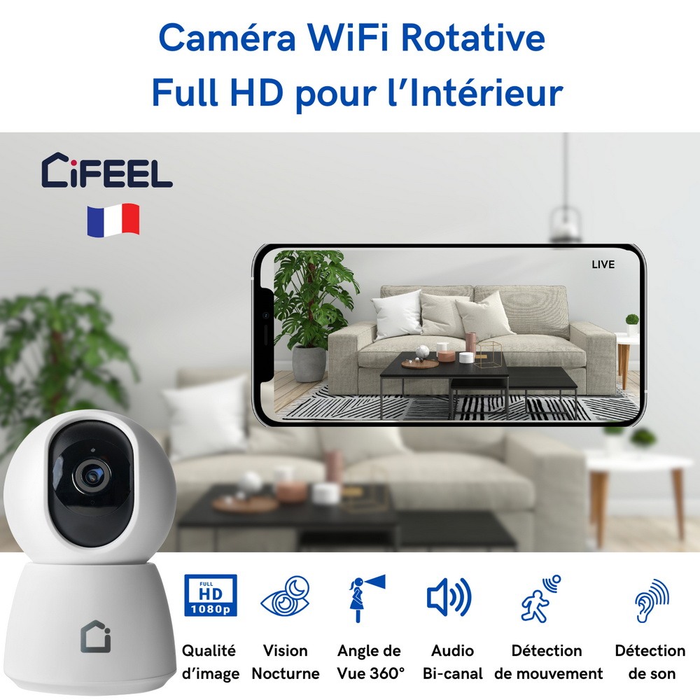 Fuers-Caméra de surveillance intérieure sans fil avec suivi automatique,  sécurité CCTV, moniteur pour bébé et