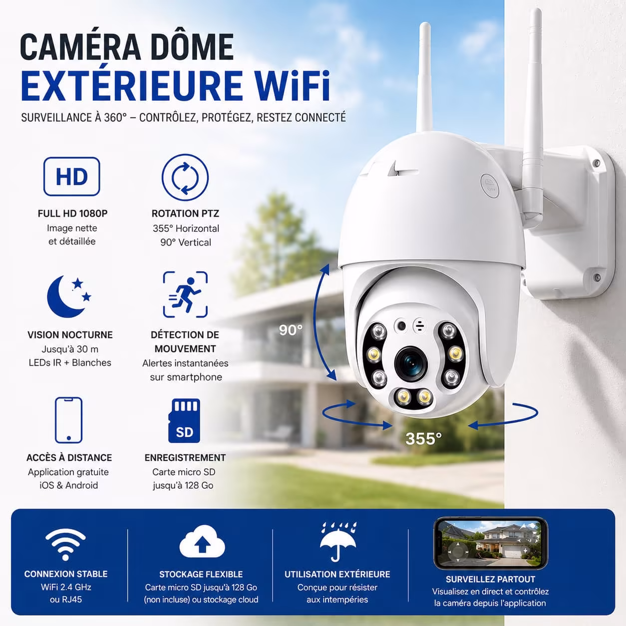 Caméra dôme PTZ extérieure