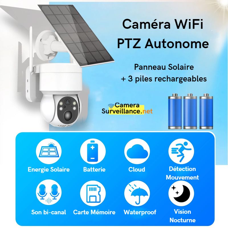 Caméra PTZ WiFi sur batterie solaire