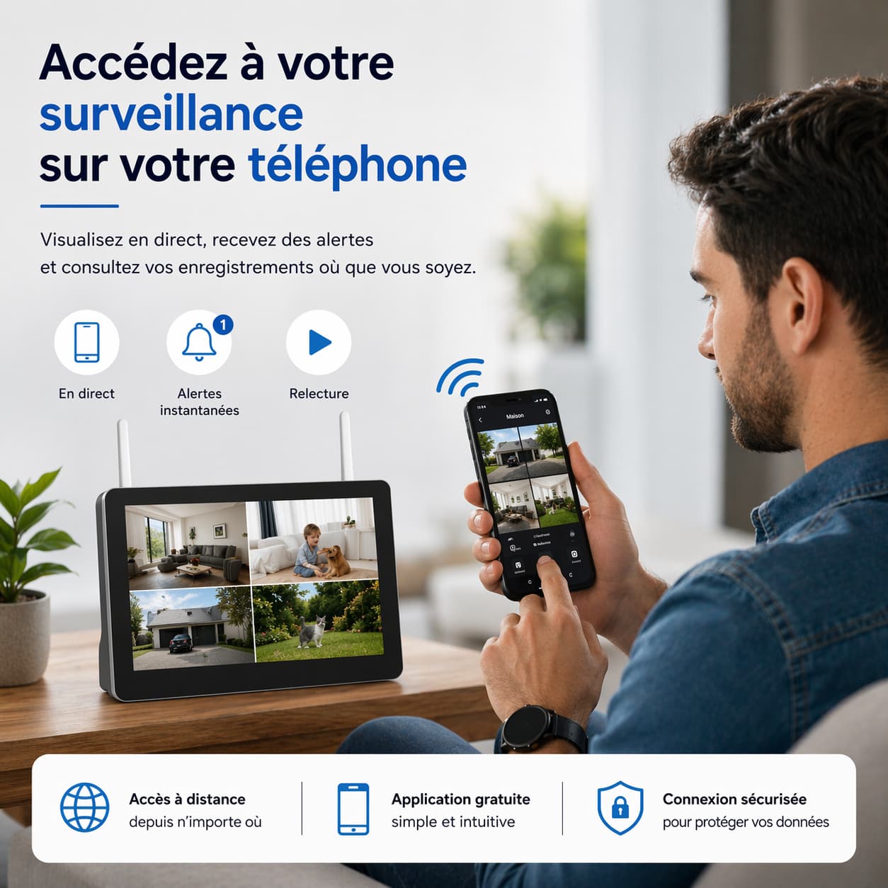 Caméra surveillance avec alertes et contrôle à distance
