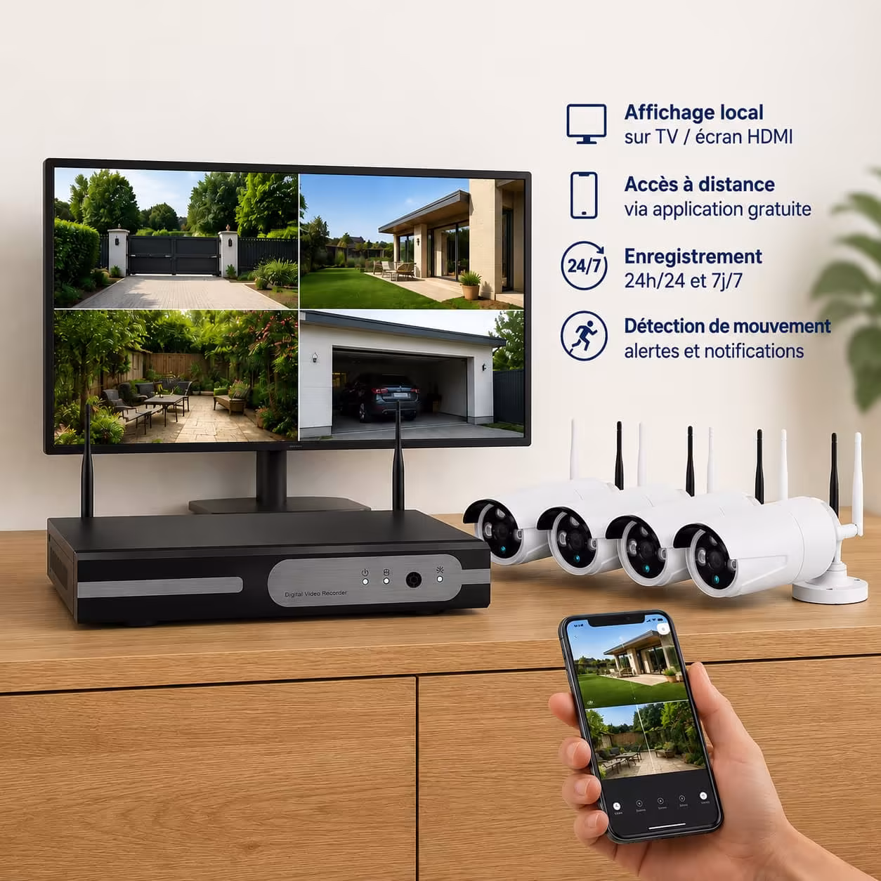 Kit caméra de surveillance sans fil - visualisation et enregistrement