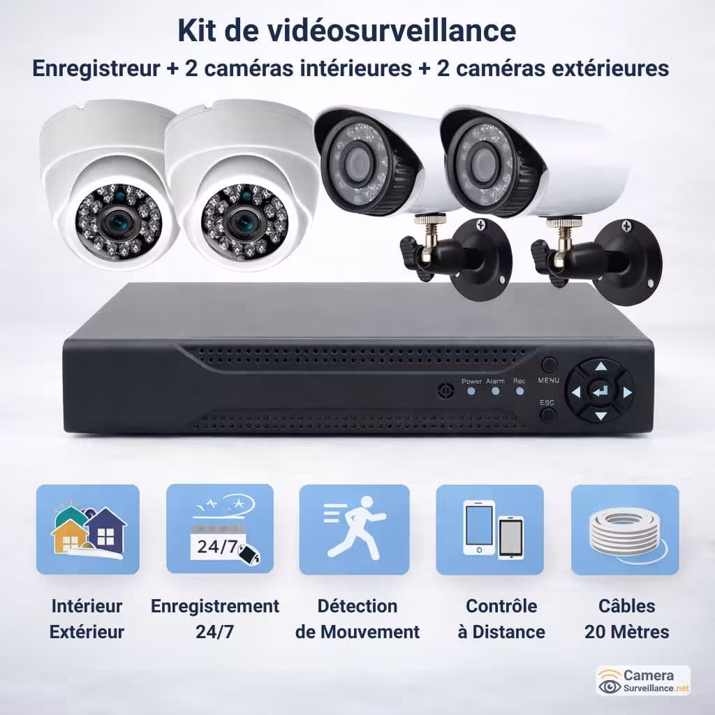 Kit vidéosurveillance filaire intérieur/extérieur