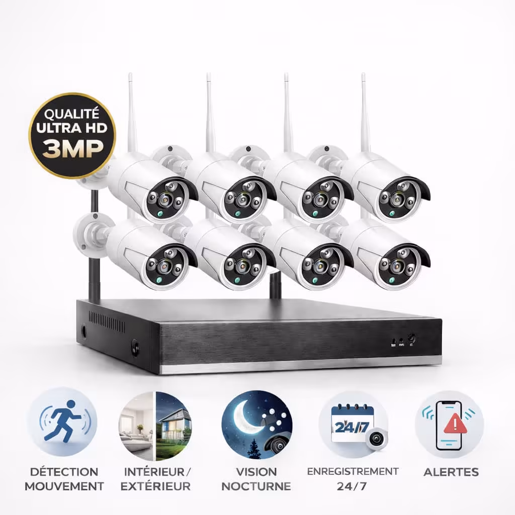 Kit vidéosurveillance WiFi avec 8 caméras