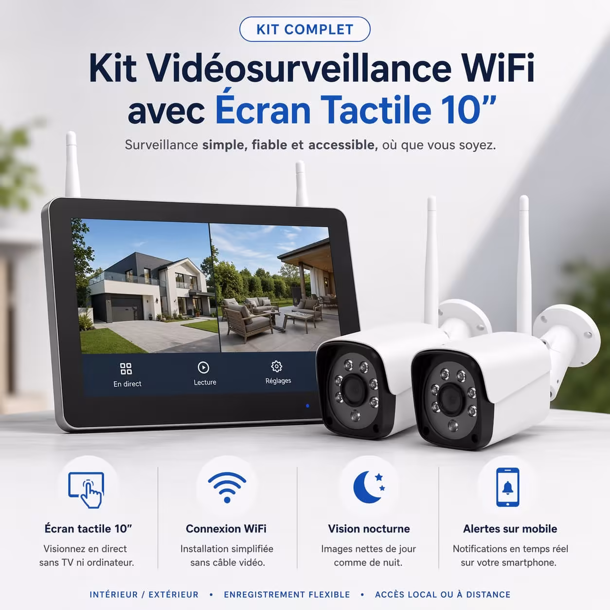 Kit vidéosurveillance wifi avec écran tactile