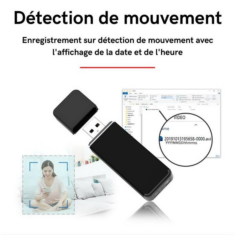 Mini caméra clé USB détection de mouvement