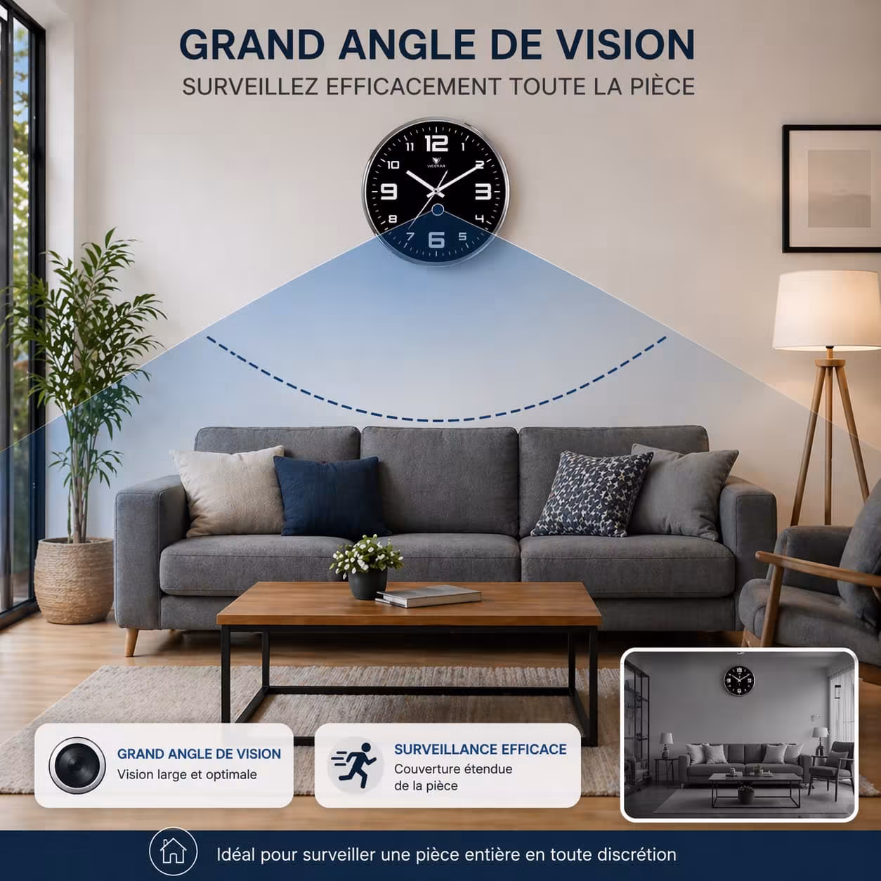 Pendule caméra espion grand angle